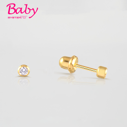 Brinco Baby Bezel Cristal 2mm Dourado